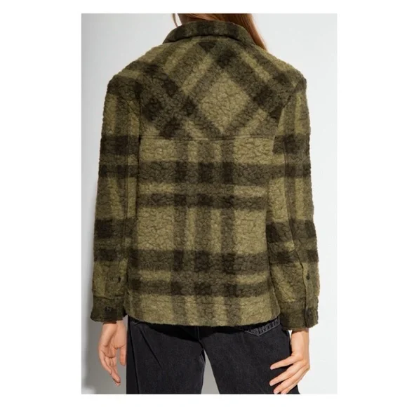 New!  ALL SAINTS Rosey Check Khaki Green Plaid Wool Blend Overshirt Jacket - Picture 4 of 10